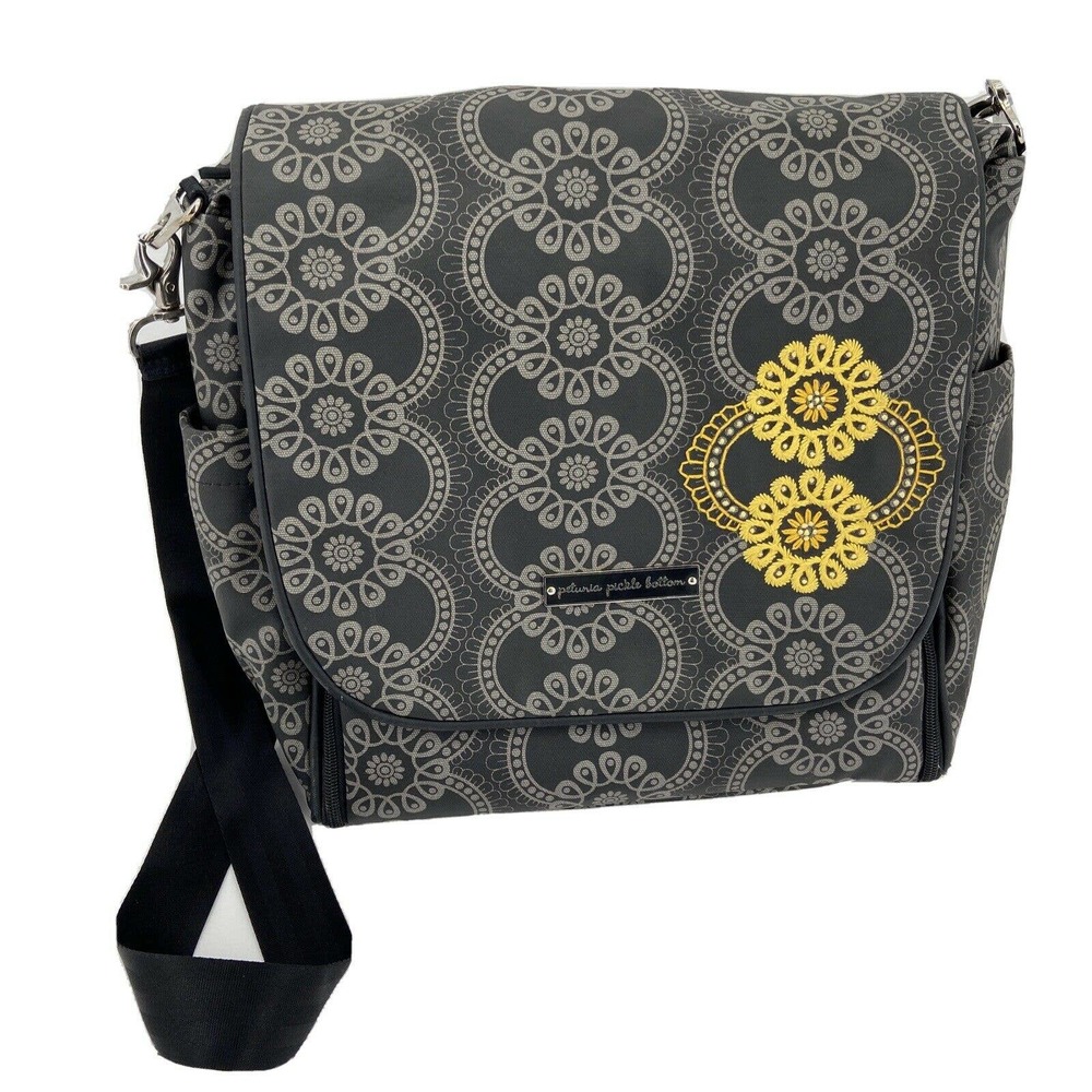 Petunia Pickle Gray Floral  Bottom Diaper Bag